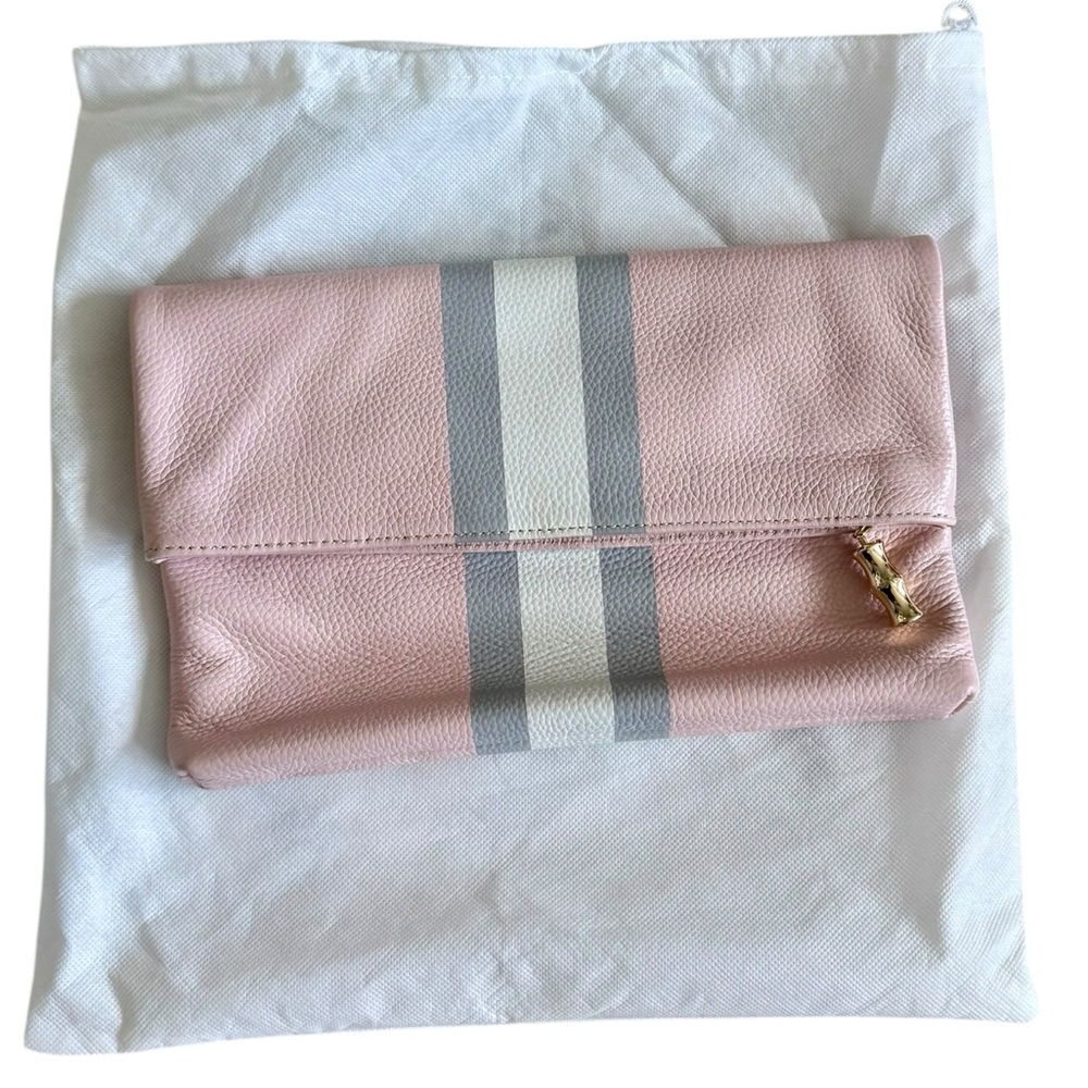 J. McLaughlin Pinn and Gray Clutch Bag with Gold Bamboo Hardware